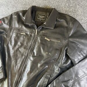 Pavini Exclusive‎ Line Faux Leather Jacket XL Black Zip Up Bomber Style Read